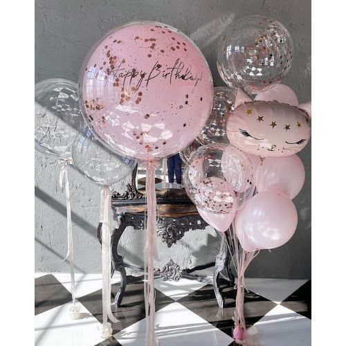 1 Набор воздушных шаров гелиевых "Happy Birthday от розовой кошечки"